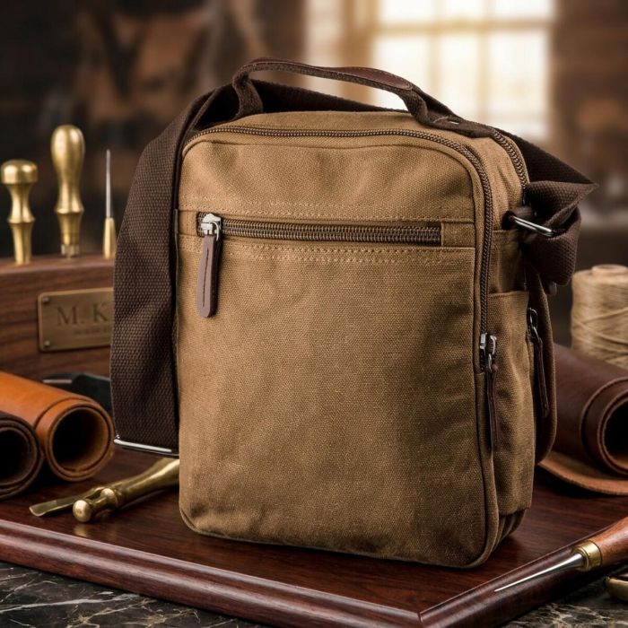Універсальна текстильна чоловіча сумка на два відділення Vintage 20200 Коричнева