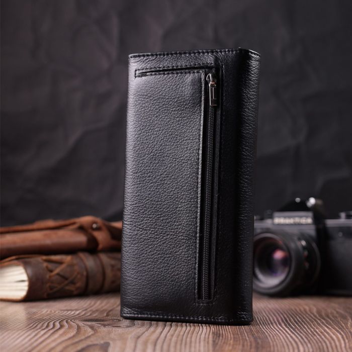 Кожаный женский кошелек с геометрическим клапаном ST Leather 22546 Черный