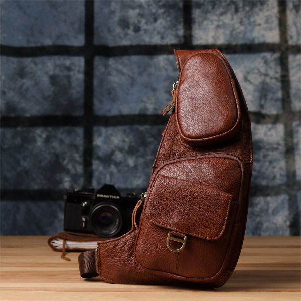 Мужская сумка через плечо из зернистой натуральной кожи Vintage 22966 Коричневый