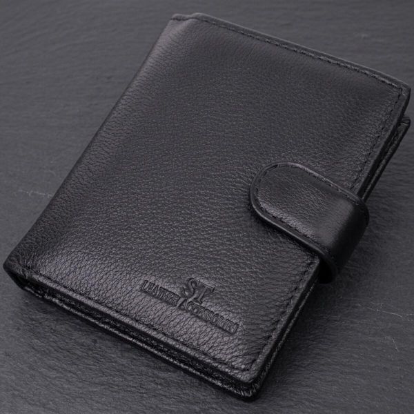Вертикальный мужской бумажник из натуральной кожи ST Leather 22479 Черный