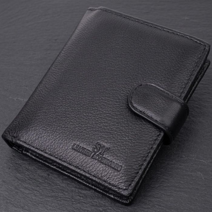 Вертикальный мужской бумажник из натуральной кожи ST Leather 22479 Черный