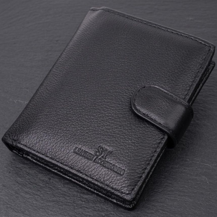 Вертикальный мужской бумажник из натуральной кожи ST Leather 22479 Черный