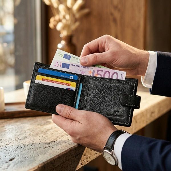 Кошелек для мужчин удобного размера из натуральной кожи ST Leather 22461 Черный