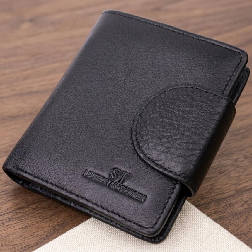 Надежный кошелек для женщин вертикального типа из натуральной кожи ST Leather 22451 Черный