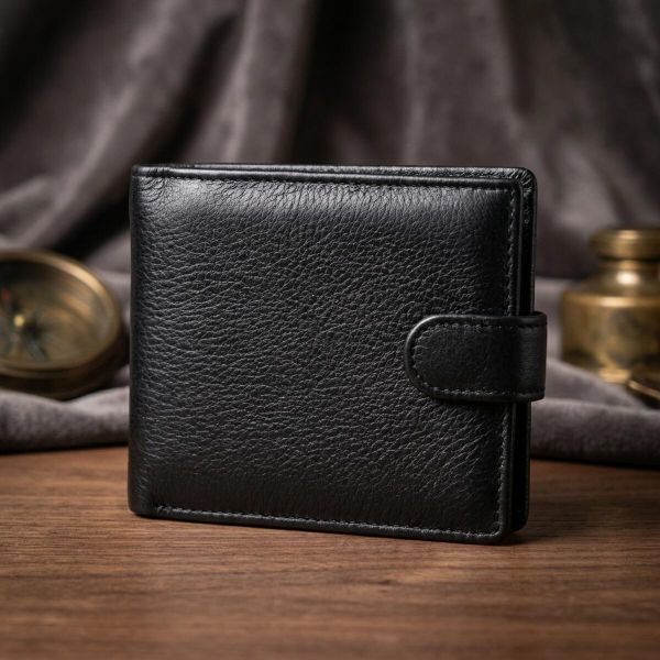 Качественный горизонтальный бумажник из натуральной кожи ST Leather 22455 Черный