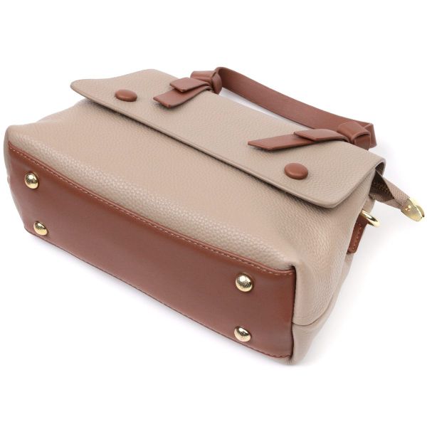 Сумка для женщин с интересным ручкой из натуральной кожи Vintage 22337 Бежевый