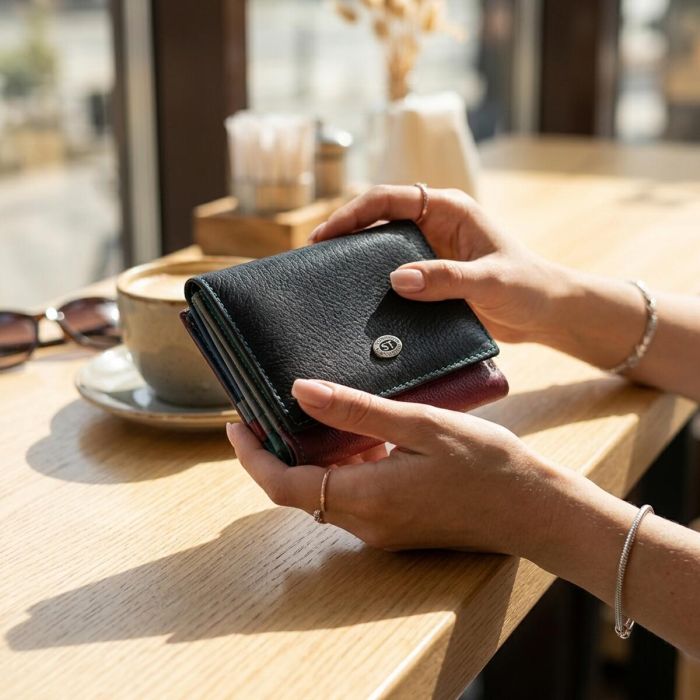 Стильный женский кошелек с оригинальной монетницей из натуральной кожи ST Leather 19510 Разноцветный