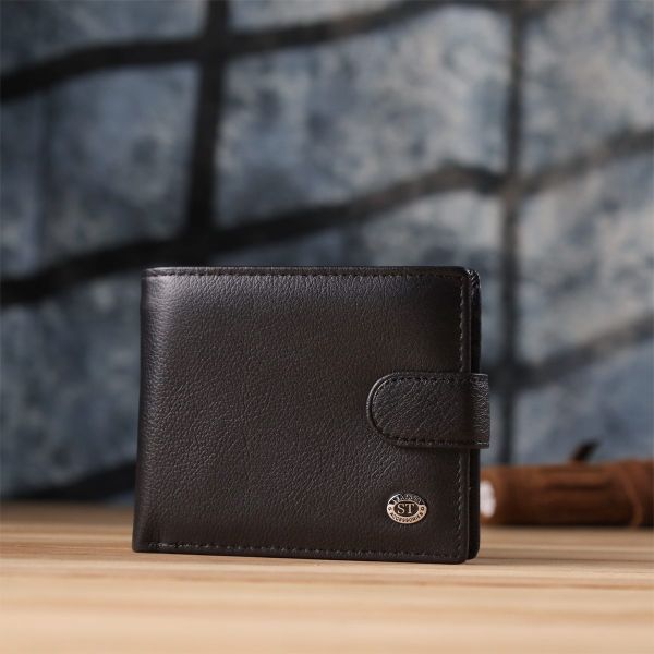 Классический мужской бумажник горизонтального формата из натуральной кожи ST Leather 23094 Черный