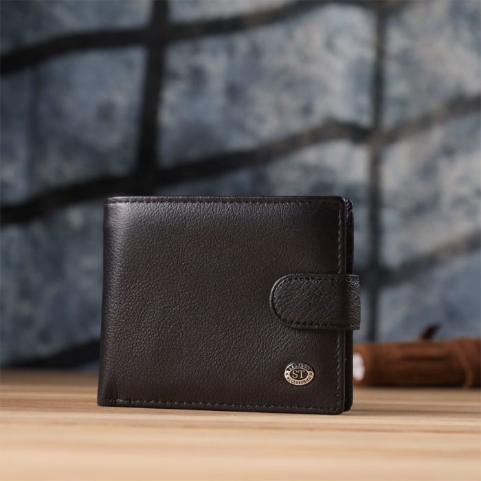 Классический мужской бумажник горизонтального формата из натуральной кожи ST Leather 23094 Черный
