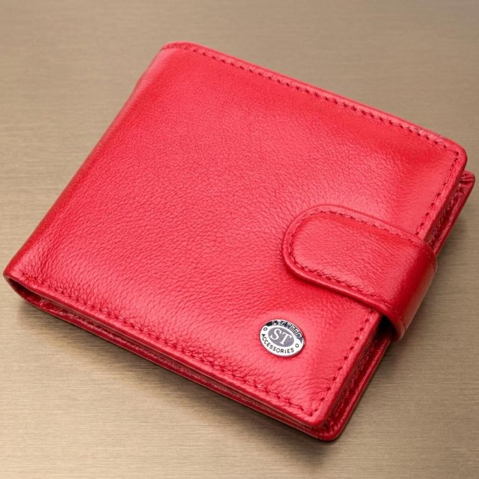 Яркое женское портмоне с блоком для карт из натуральной кожи ST Leather 19471 Красный
