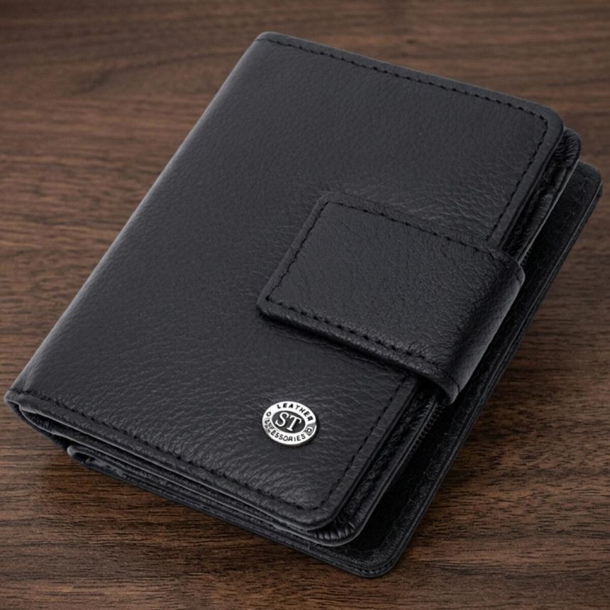 Женский кошелек с монетницей и блоком для пропусков из натуральной кожи ST Leather 22713 Черный