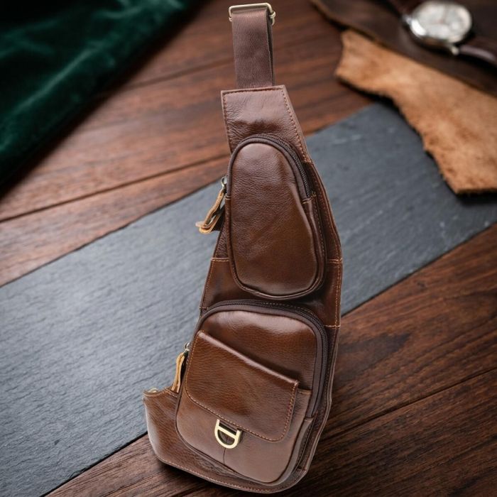 Мужская сумка через плечо из гладкой натуральной кожи Vintage 22965 Коричневый