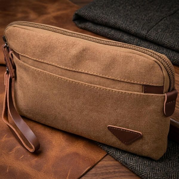Практичная мужская барсетка из текстиля 21260 Vintage Коричневая