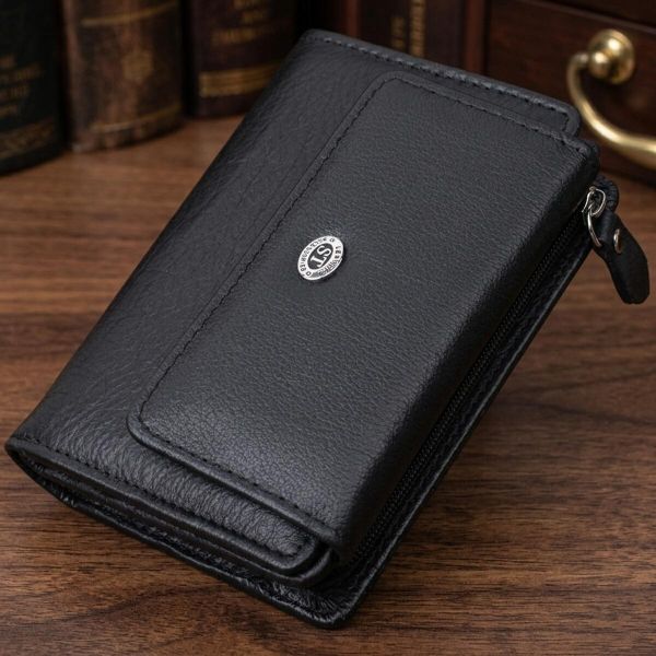 Практичный кошелек с монетницей из натуральной кожи ST Leather 22740 Черный