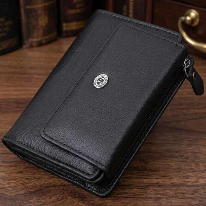 Практичный кошелек с монетницей из натуральной кожи ST Leather 22740 Черный