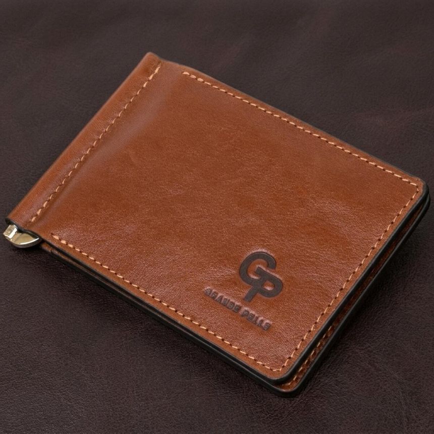 Мужской кожаный зажим для денег GRANDE PELLE 11474 Коричневый