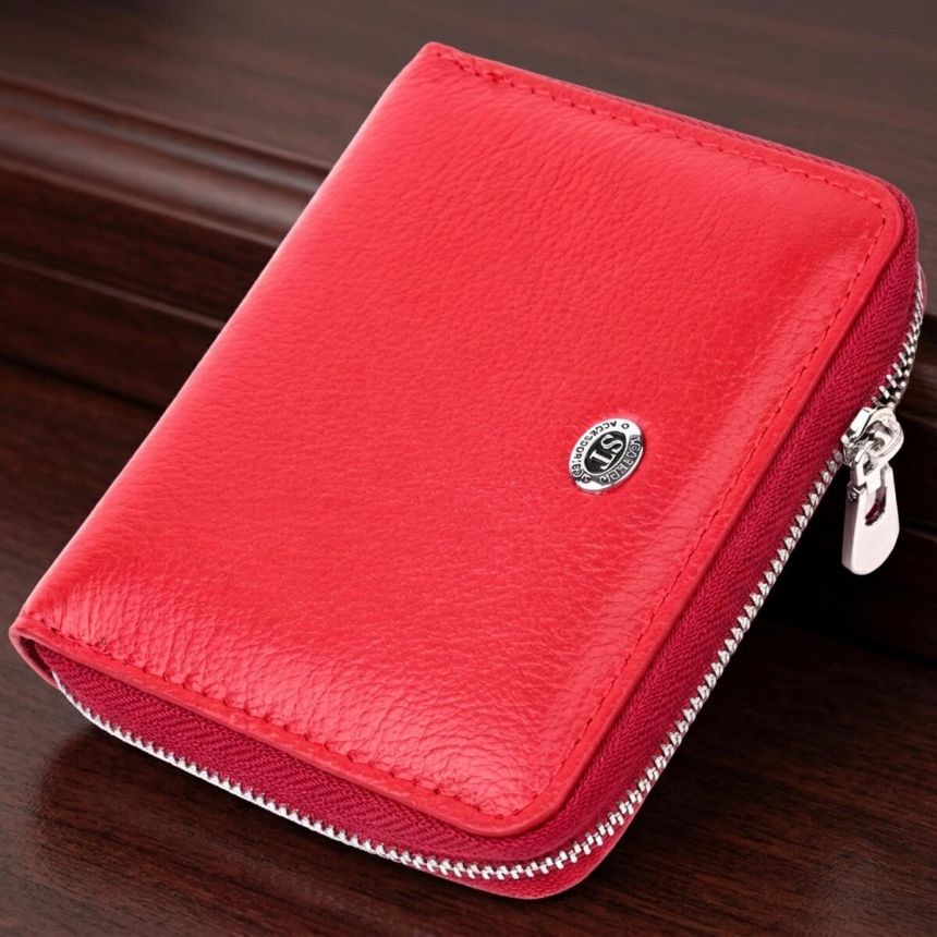 Кожаный женский кошелек на молнии с металлическим логотипом производителя ST Leather 19484 Красный