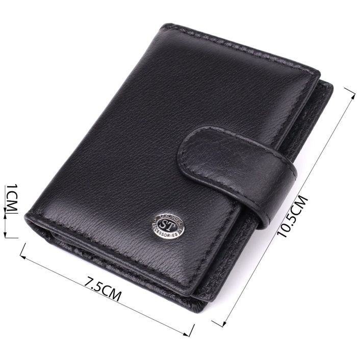 Компактный мужской бумажник вертикального формата из натуральной кожи ST Leather 23095 Черный