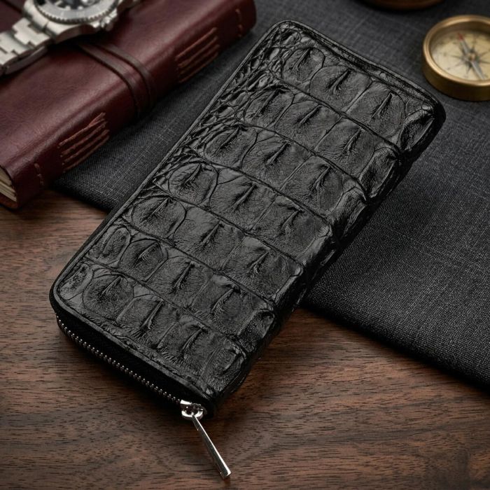 Кошелек-клатч CROCODILE LEATHER 18012 из натуральной кожи крокодила Черный