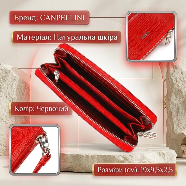 Оригинальный кошелек для женщин из натуральной фактурной кожи CANPELLINI 21613 Красный