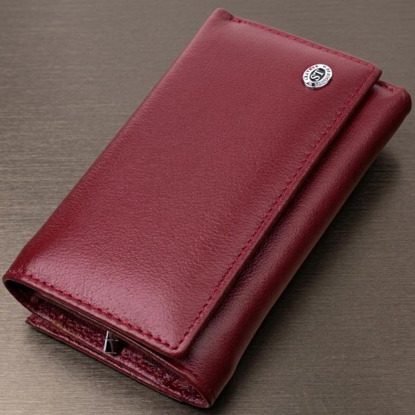 Симпатичный женский кошелек в три сложения из натуральной кожи ST Leather 19470 Бордовый
