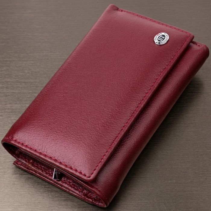 Симпатичный женский кошелек в три сложения из натуральной кожи ST Leather 19470 Бордовый