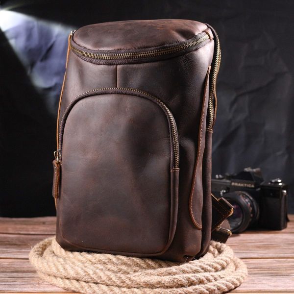 Винтажная мужская сумка через плечо из натуральной кожи 21303 Vintage Коричневая