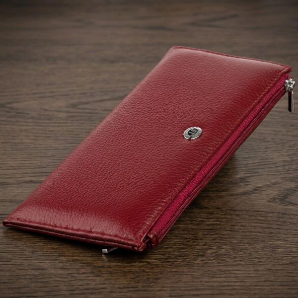 Горизонтальный тонкий кошелек из кожи женский ST Leather 19326 Бордовый