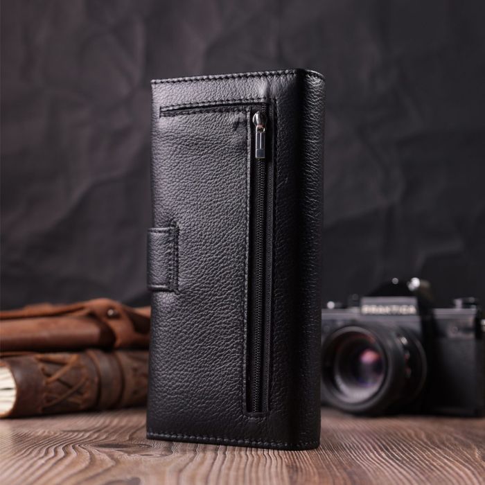 Женский кожаный кошелек для карт купюр и монет ST Leather 22548 Черный