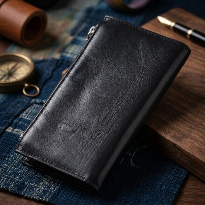 Вертикальный стильный кошелек из гладкой натуральной кожи Vintage 22885 Черный