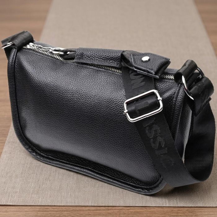 Женская сумка с округленными краями из натуральной кожи Vintage 22253 Черная