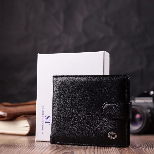 Мужской трендовый бумажник из натуральной кожи ST Leather 22553 Черный