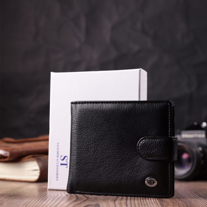 Мужской трендовый бумажник из натуральной кожи ST Leather 22553 Черный