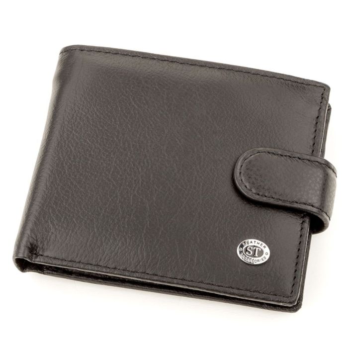 Мужской кожаный купюрник для карт купюр и монет ST Leather 18308 Черный