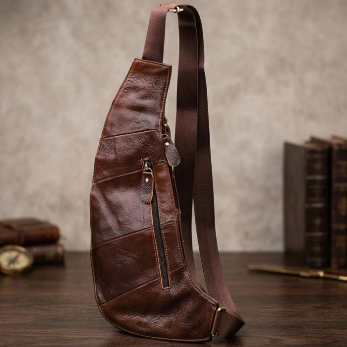 Мужская сумка с большим количеством карманов из натуральной кожи Vintage 22962 Коричневый