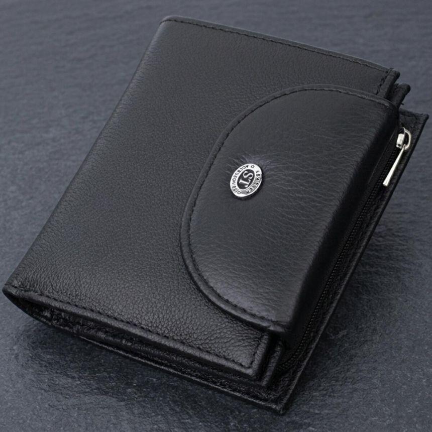 Удобный женский кошелек с монетницей из натуральной кожи ST Leather 22711 Черный