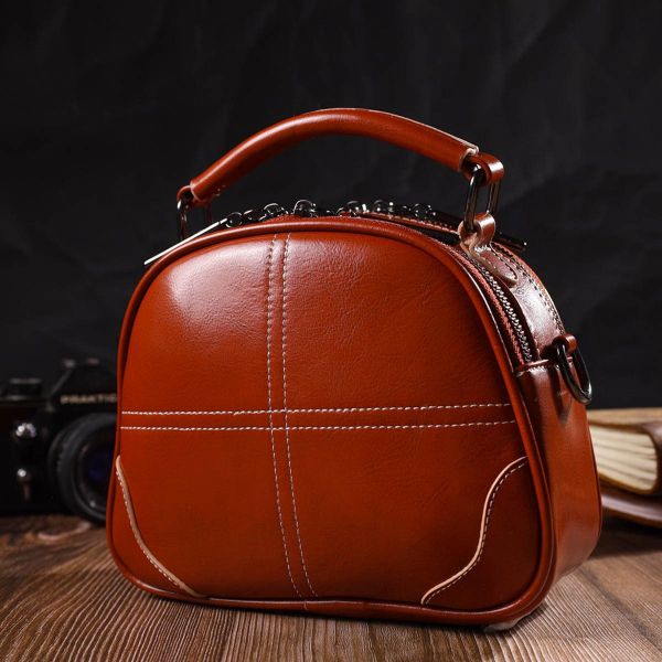 Удобная глянцевая сумка на плечо из натуральной кожи 22129 Vintage Коричневая