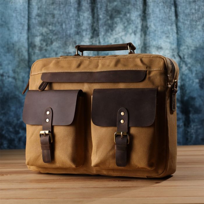 Стильный портфель из качественного текстиля из кожаными вставками Vintage 20874_1 Светло-коричневый