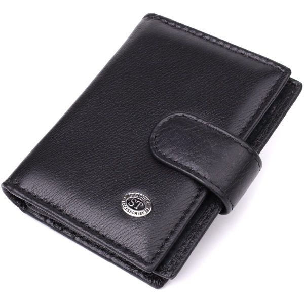Компактный мужской бумажник вертикального формата из натуральной кожи ST Leather 23095 Черный