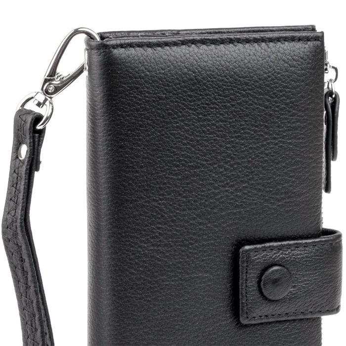 Оригинальный кошелек кожаный женский на хлястике с кнопкой ST Leather 19280 Черный