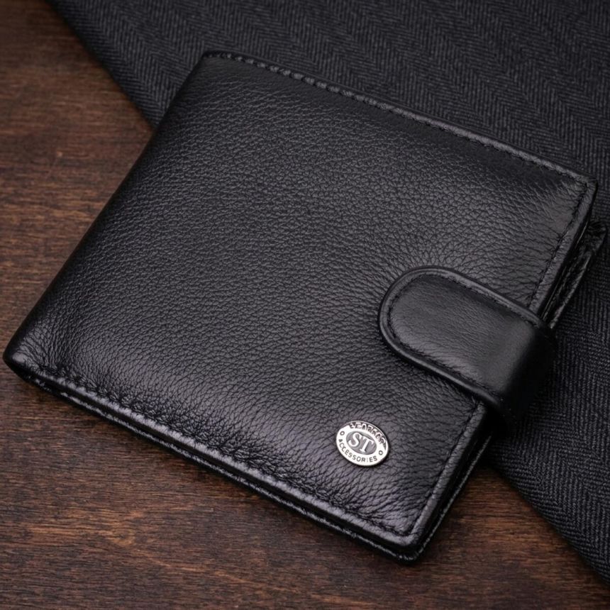 Горизонтальное мужское портмоне из натуральной кожи ST Leather 22487 Черный