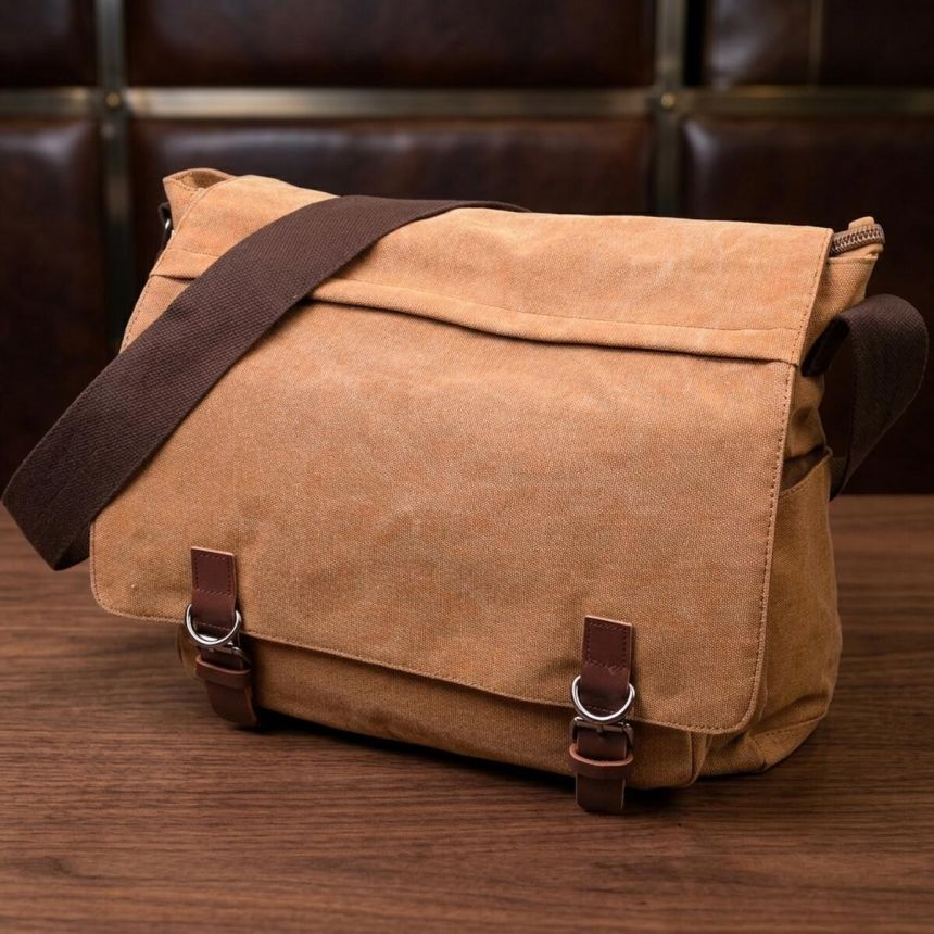 Большая сумка для ноутбука с клапаном из текстиля 21242 Vintage Коричневая