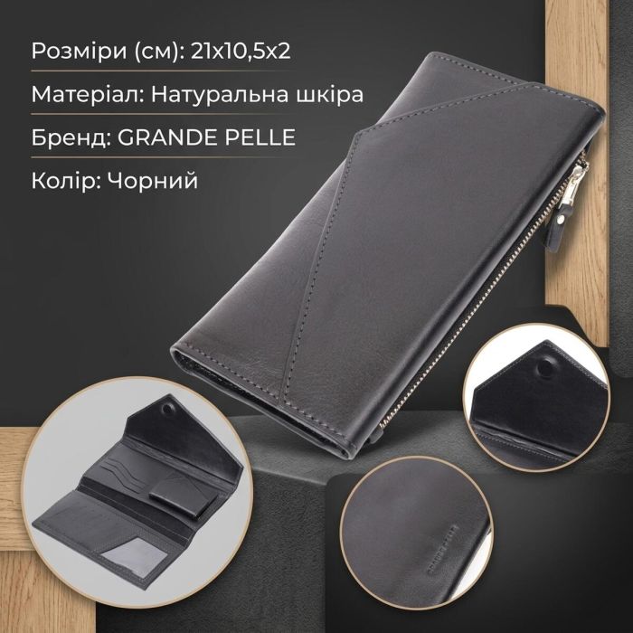Стильный кошелек с монетницей снаружи из натуральной кожи GRANDE PELLE 11646 Черный