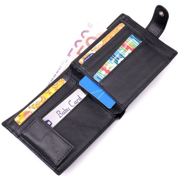 Мужской бумажник среднего размера из натуральной кожи ST Leather 22444 Черный