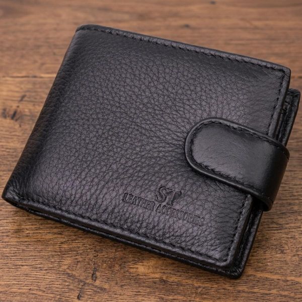 Небольшой вместительный кошелек из натуральной кожи ST Leather 22456 Черный