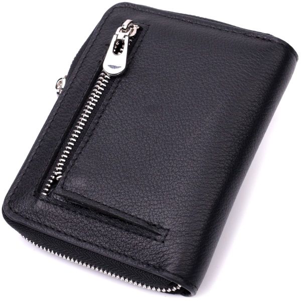 Кожаный кошелек для женщин на молнии с тисненым логотипом производителя ST Leather 19489 Черный