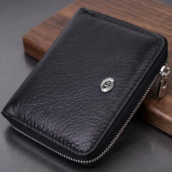 Женский кожаный кошелек на молнии с металлическим логотипом производителя ST Leather 19483 Черный