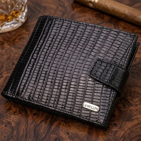 Интересный мужской бумажник из натуральной фактурной кожи CANPELLINI 21789 Черный