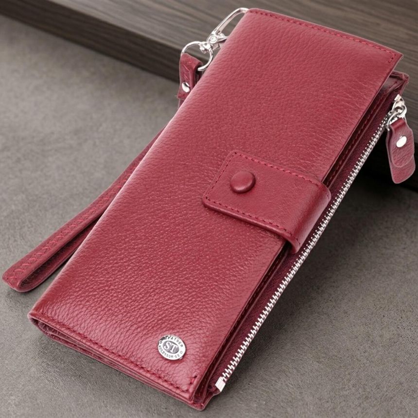 Вертикальный женский кошелек-клатч из натуральной кожи ST Leather 22535 Бордовый