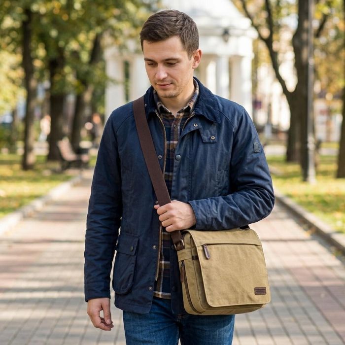 Текстильная сумка для ноутбука 13 дюймов через плечо Vintage 20188 Хаки